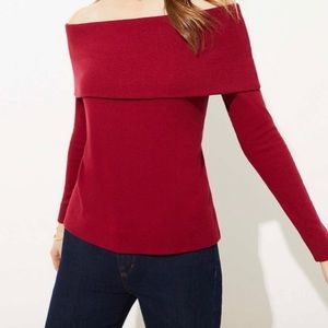 Loft Maroon Off The Shoulder Sweater size M